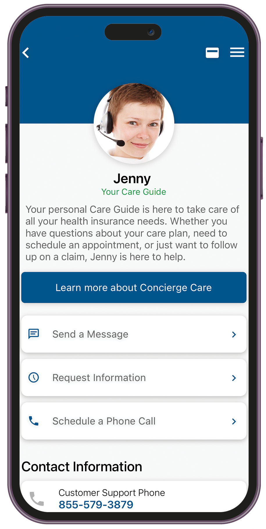 Evry Care App customer support screen